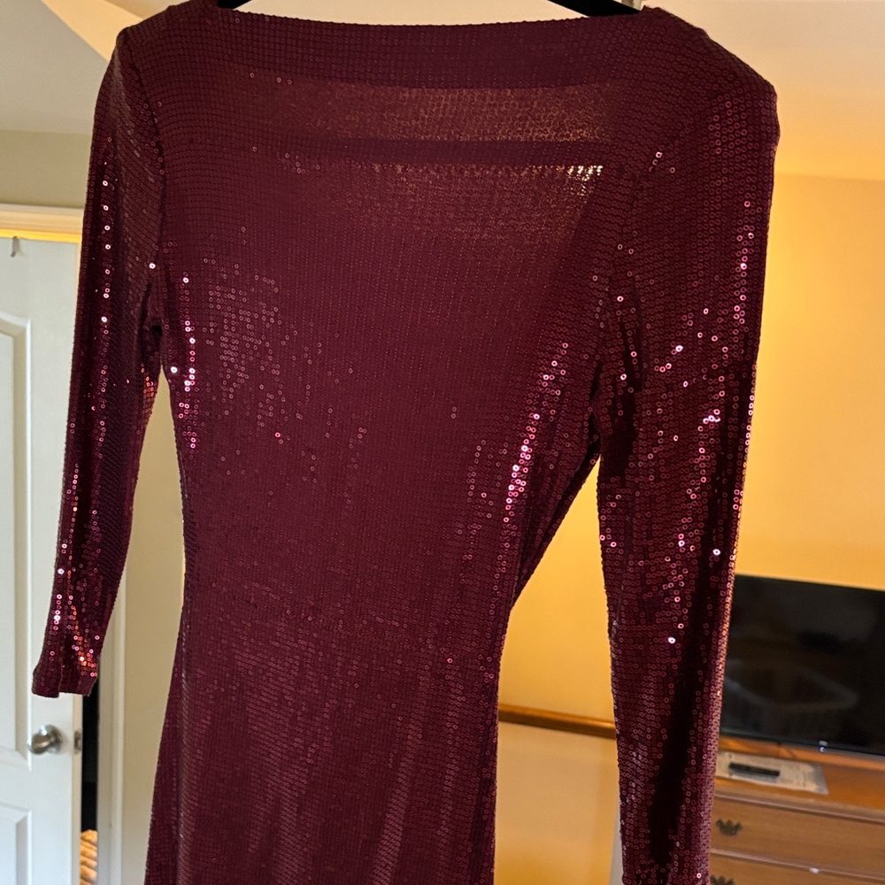 Glamorous Long Sleeve Sequin Dress in Burgundy